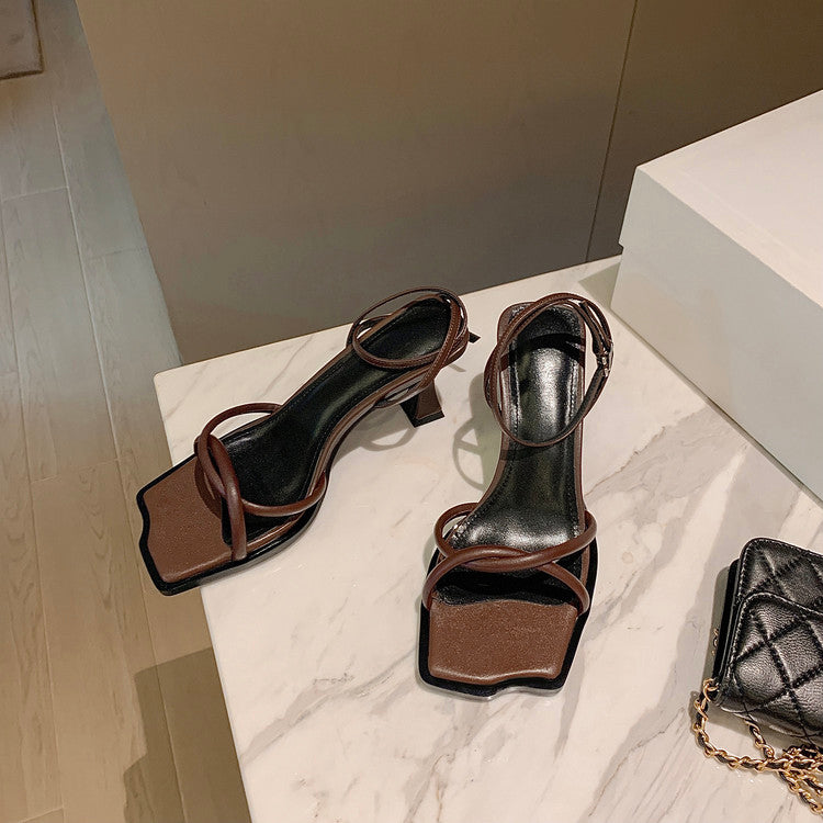 Karin Luna Classic Style  In stock  Basic Versatile Cross Strap High Heel Sandals