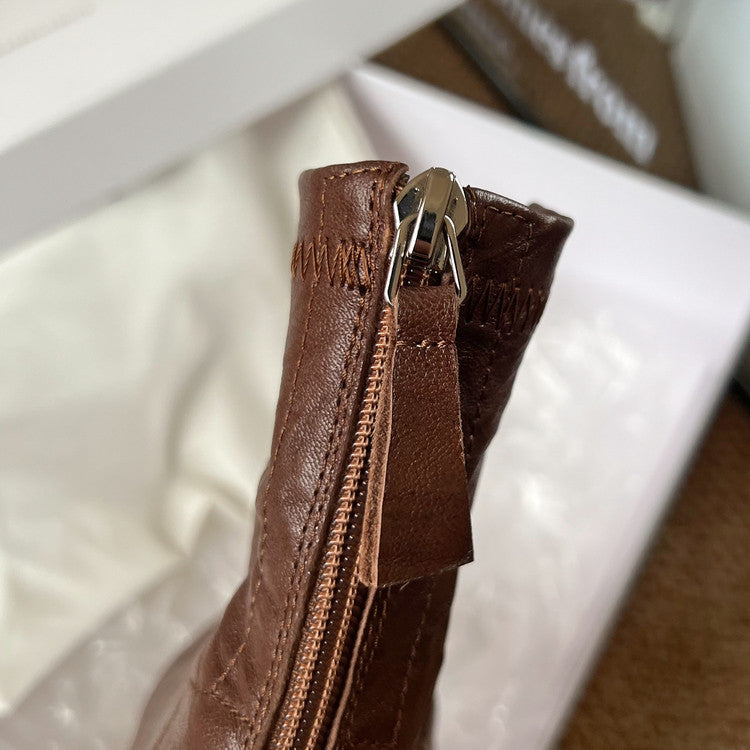 Karin Luna In Stock Spot Goods Slim Series  Hidden Wedge Small Square Toe Back Zipper Short Boots
