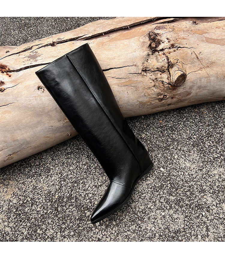 Karin Luna Elegant Style Pointed Toe Internal Height Increase Slip-On Long Boots