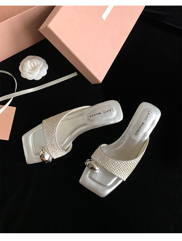 Karin Luna Fish Skin Series~Minimalist Square Toe Popular Irregular Heel Slippers