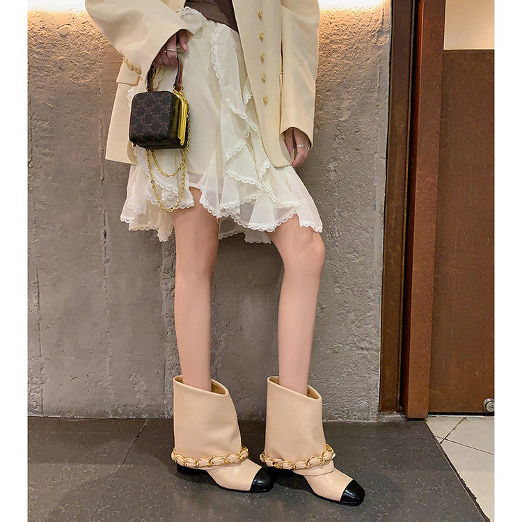 Karin Luna Classic Style Fragrant Family Style Chunky Heel Chain Ankle Boots