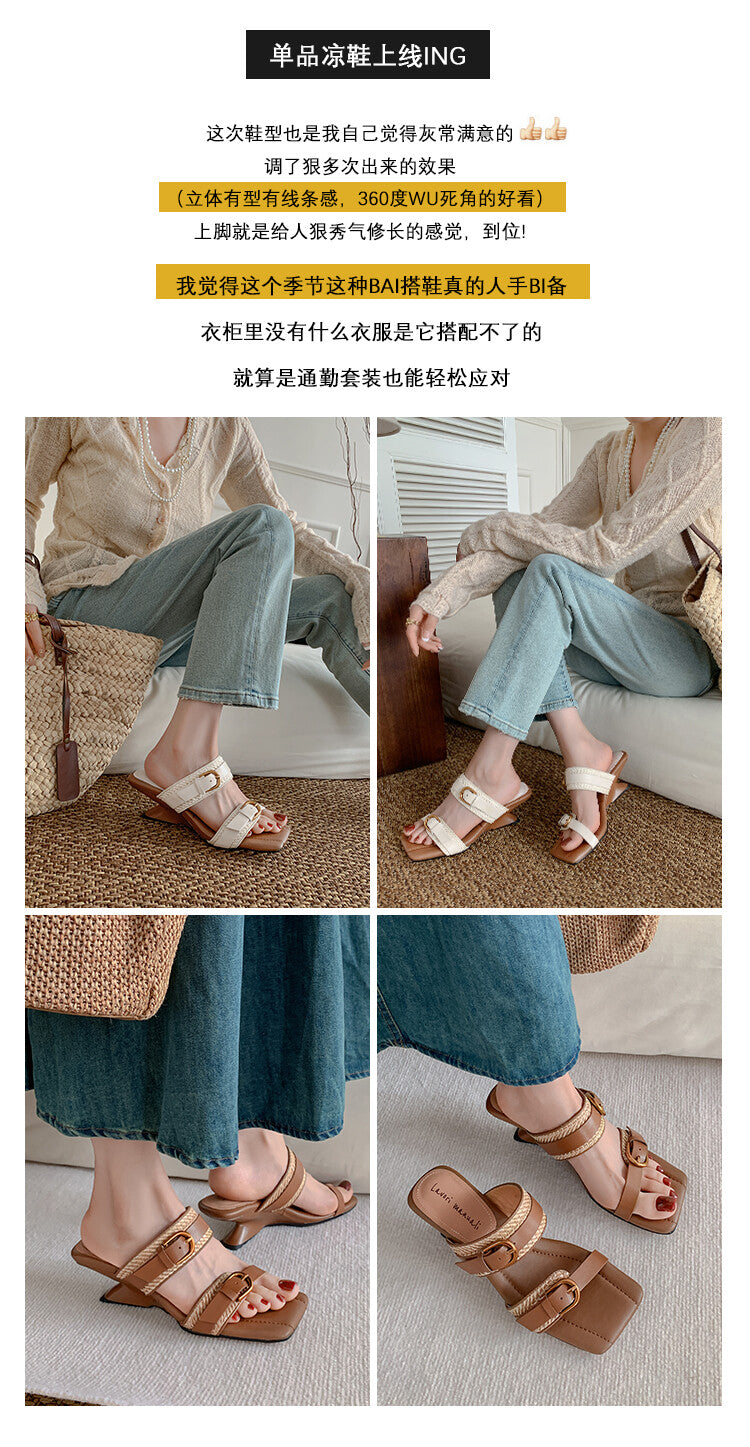 Karin Luna Hot-Selling In Stock  Retro Wedge Belt Square Toe Irregular Heel