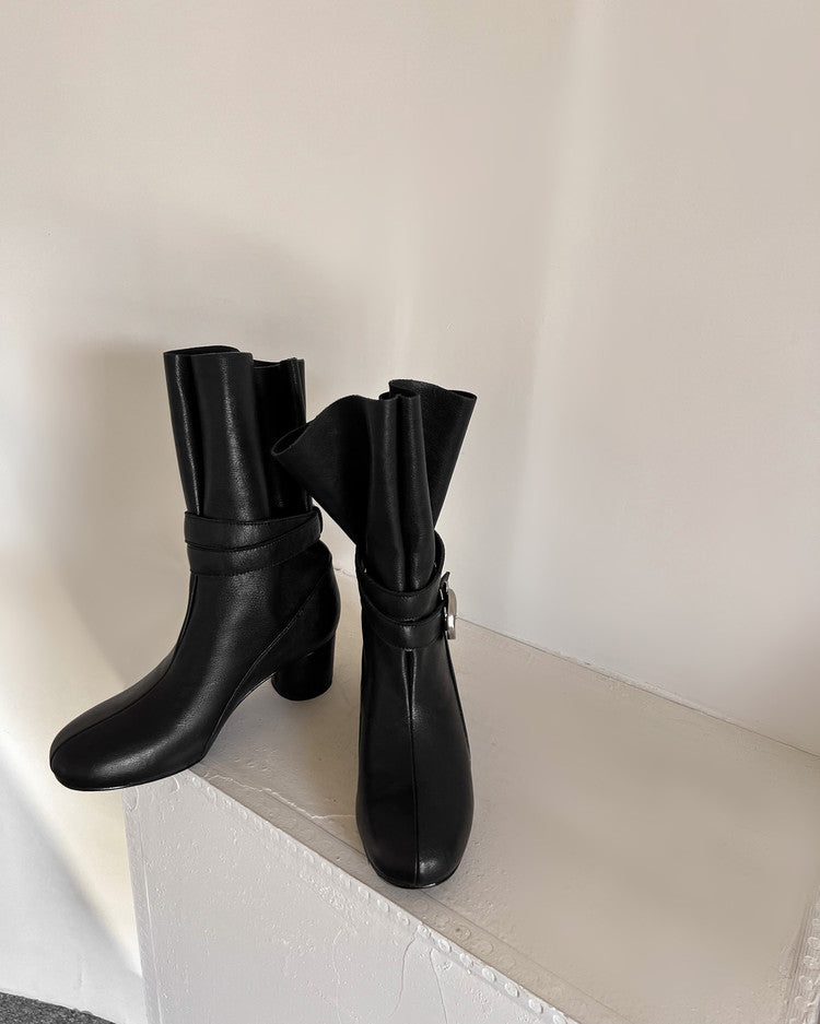 Karin Luna In Stock Spot Goods  Belt Buckle High Heel Large Tube Small Short Boots
