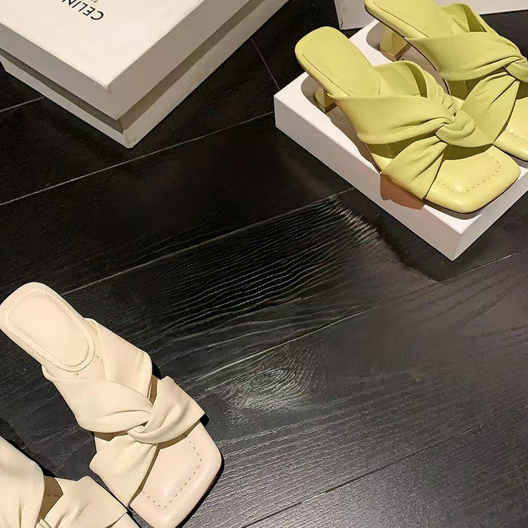 Karin Luna In Stock In Stock  Comfortable Cross Strap  Airy High Heel Square Toe Slippers