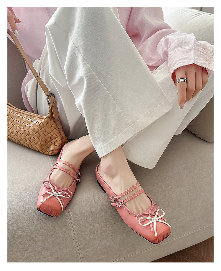 Karin Luna In Stock In Stock   Summer New Sweet Bowknot Color Block Square Toe Height-Increasing Slippers