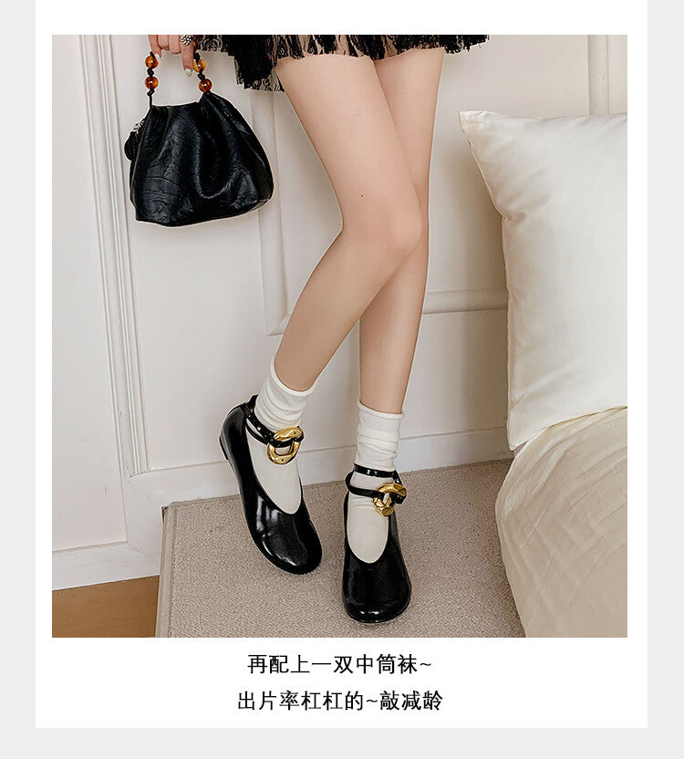 Karin Luna In Stock Large Stock Main Promotion  Two-Way Wear Height-Increasing Retro Gold Buckle Mary Jane Shoes