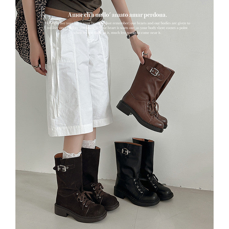 Karin Luna Bestseller Large Tube Thick Sole Martin Boots with Belt Buckle
