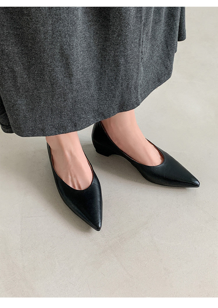 Karin Luna Full Layer Inside and Out~Basic Versatile Retro French Pointed Toe Irregular Heel Single Shoes