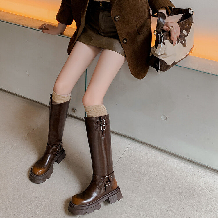 Karin Luna Full Cowhide  miumiu Popular Round Toe Thick Sole Beautiful and height-increasing