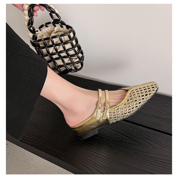 Karin Luna In Stock Spot Goods Hollow Woven One-Strap Closed-Toe Slippers