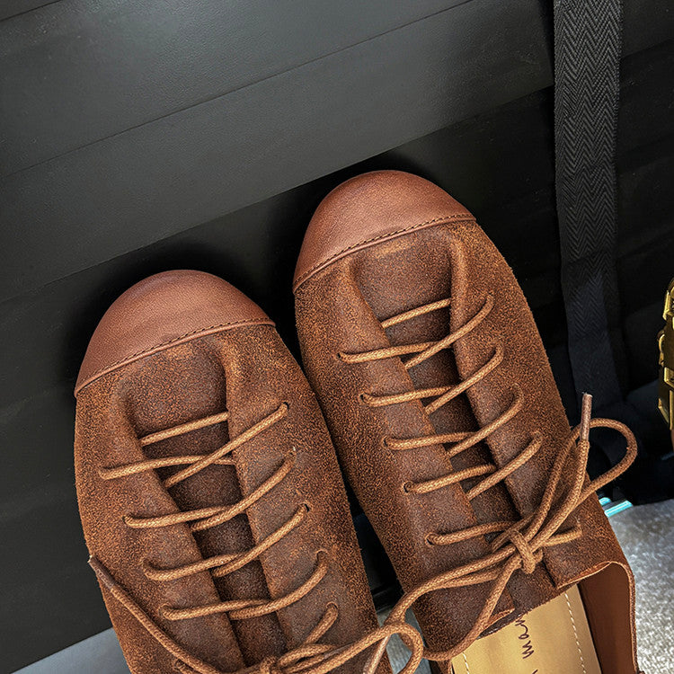 Karin Luna In Stock In Stock   Xiaohongshu Hot-Selling Lace-Up Round-Toe Deep Mouth Single Shoes