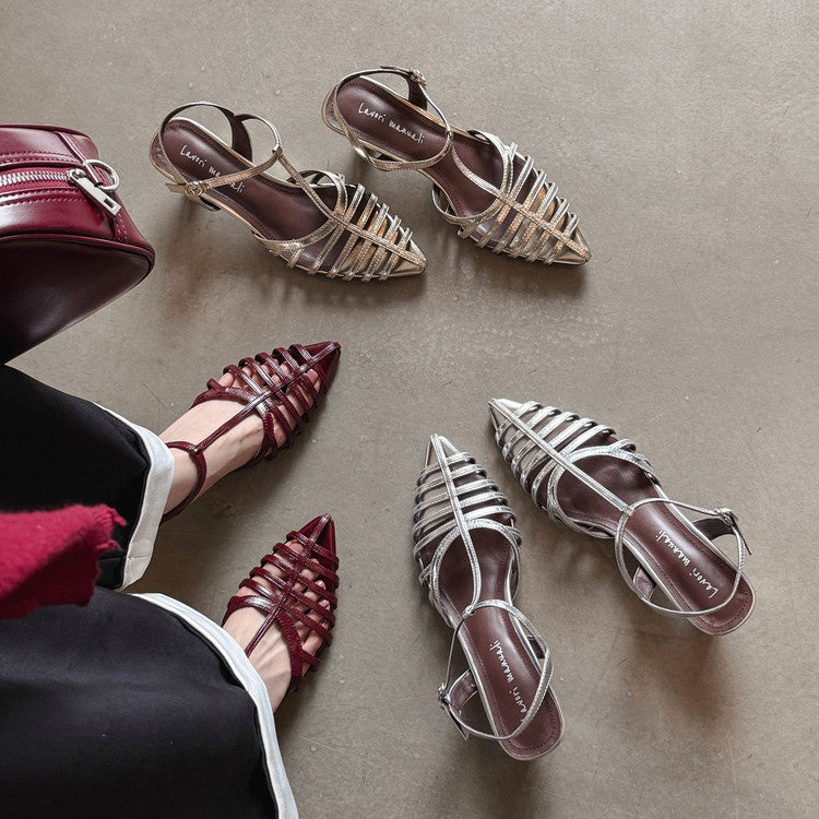 Karin Luna French Hollow Toe Metal Heel Elegant Sandals