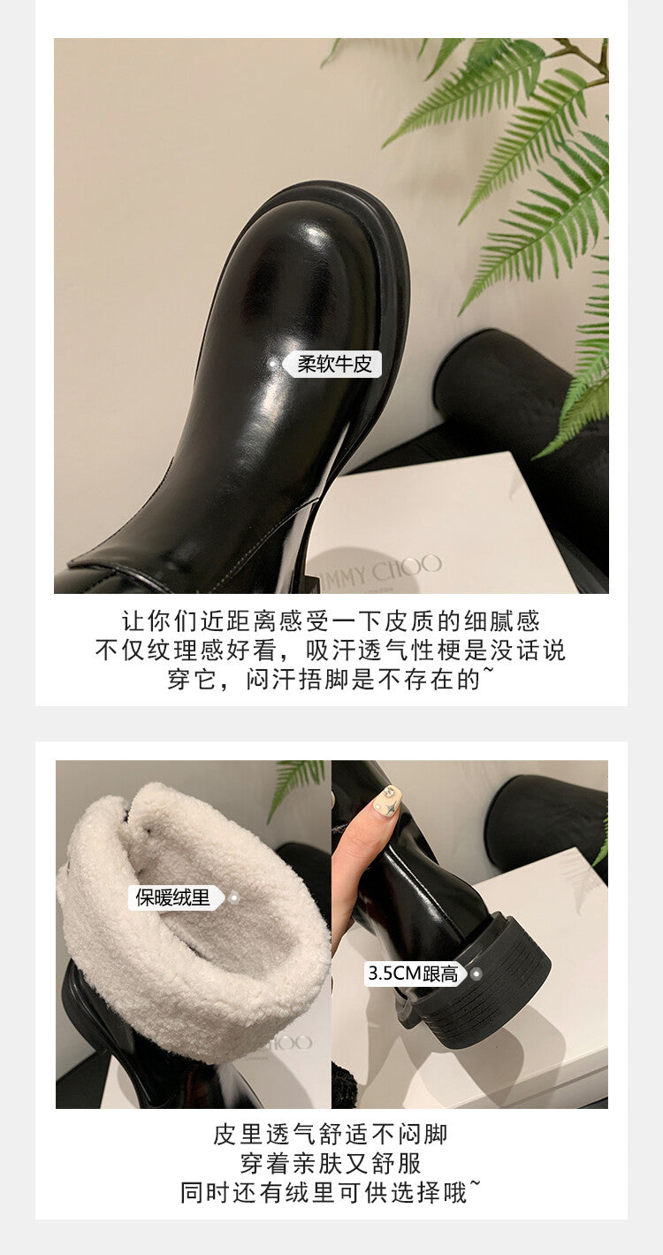 Karin Luna Classic Basic Style   Convertible Foldable Hidden Buckle Snow Fur Shoes Full cowhide Basic Flat Short Boots