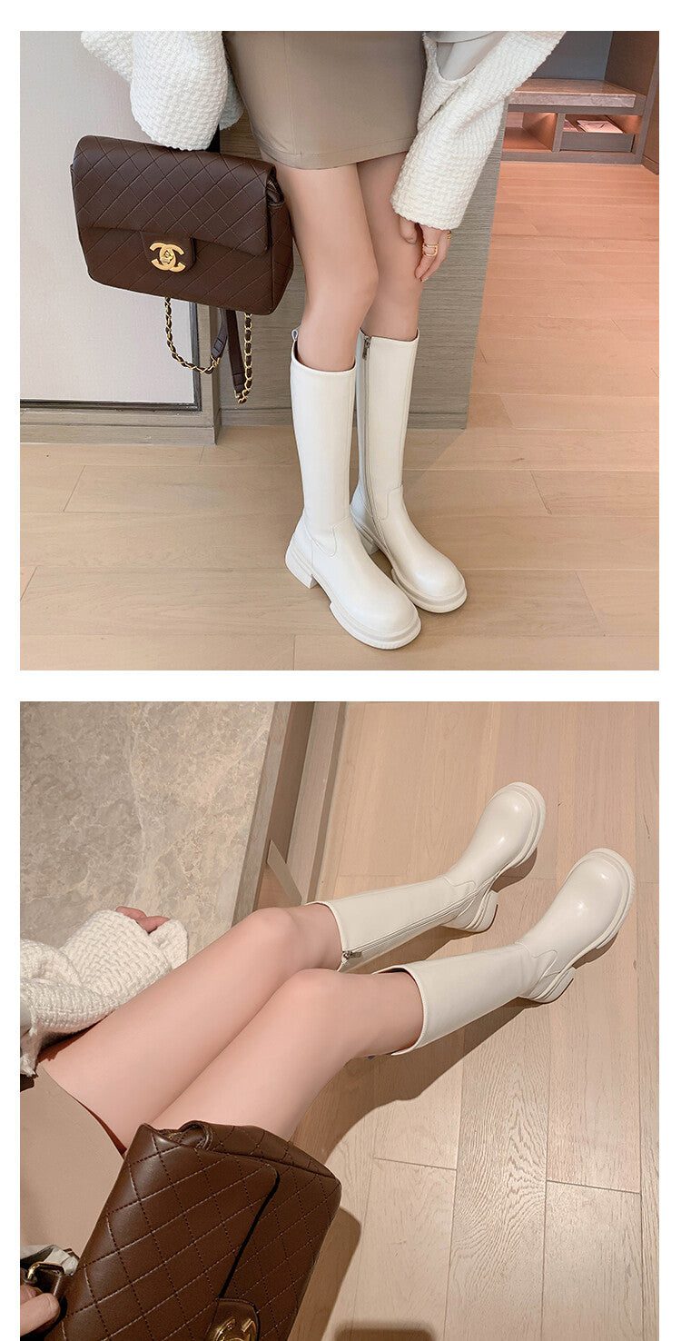 Karin Luna In Stock Spot Goods  Always in stock  Classic Basic Style Round Toe Thick Sole Knight Boots