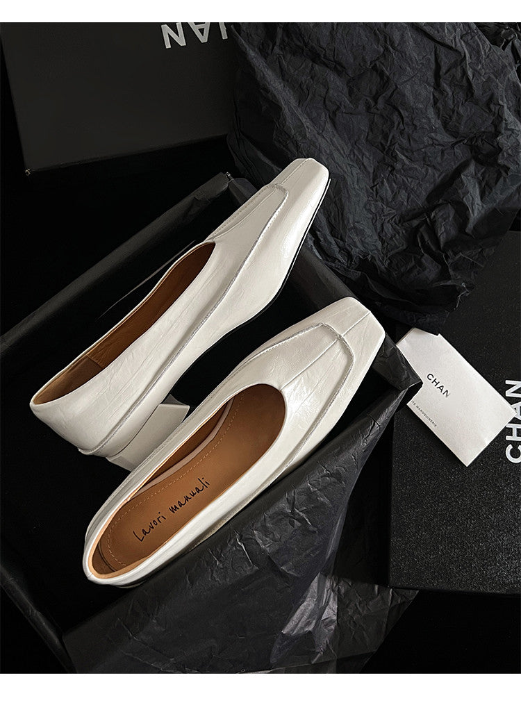 Karin Luna In Stock Spot Goods  Retro Full Leather Square Toe Shallow Mouth Single Shoes