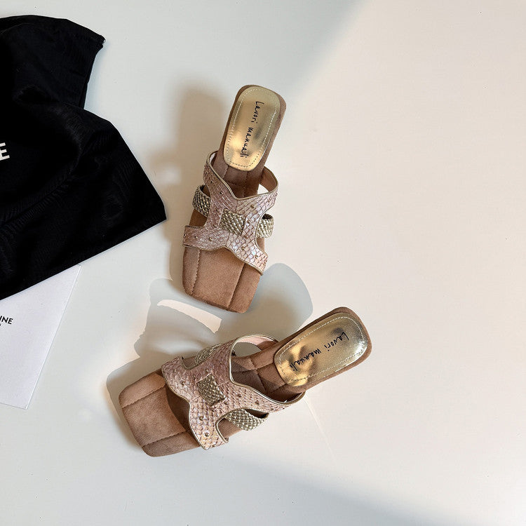 Karin Luna Fish Skin Series~ Hot-selling Square-Toe Slippers with Built-in Traffic
