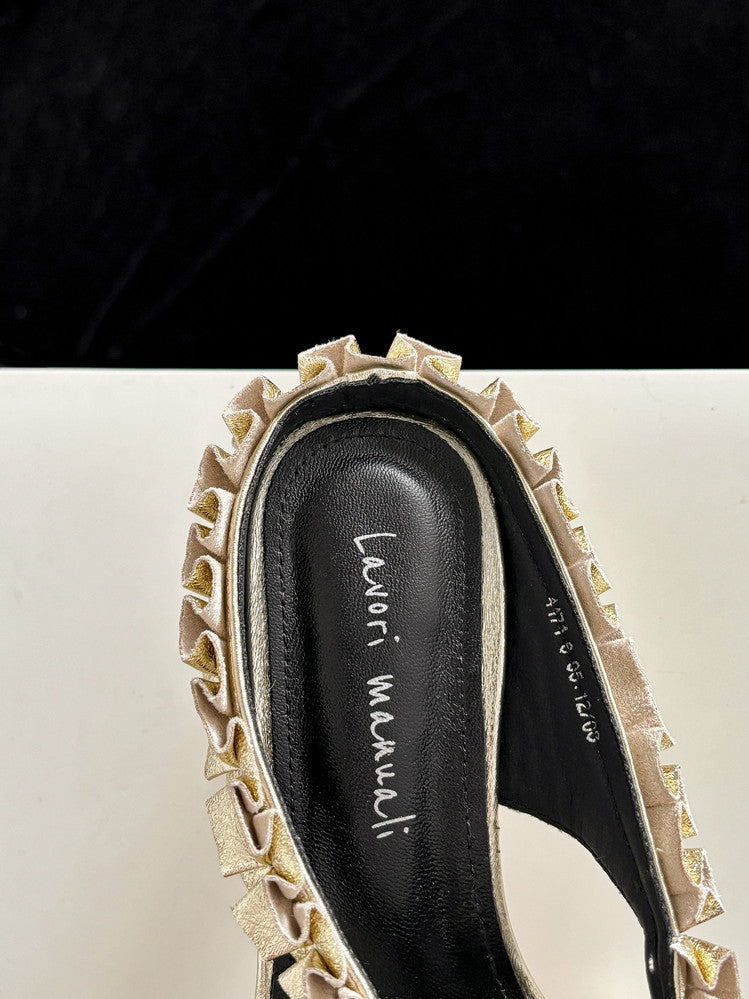Karin Luna In Stock  Spot Goods  Unique Square-Toe Pleated Lace Sandals