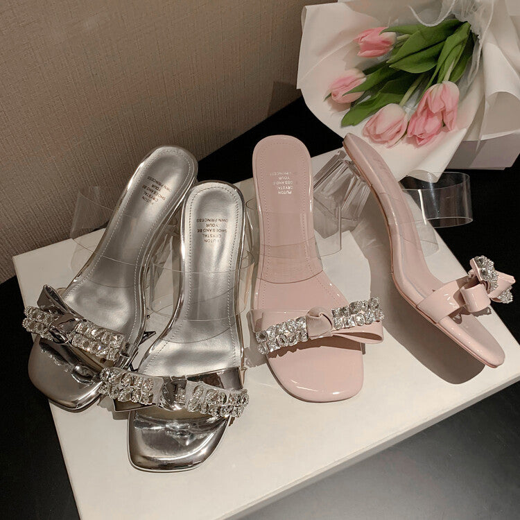 Karin Luna In Stock Summer New It's clearly a model with high traffic Rhinestone Flower Bow Crystal Heel Slippers