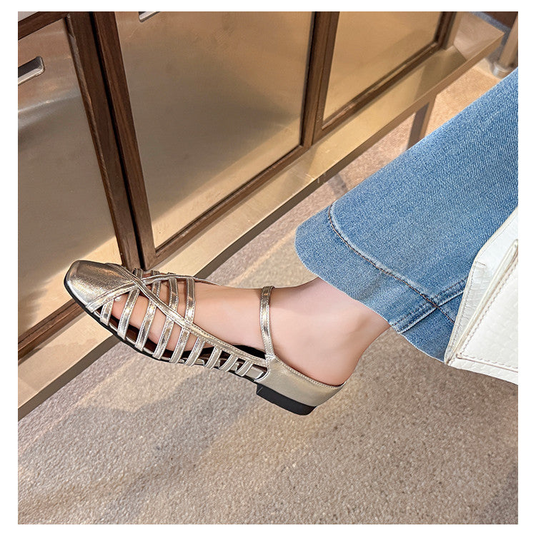 Karin Luna In Stock Spot Goods   French Retro Hollow Small Square Toe One-Strap Slippers