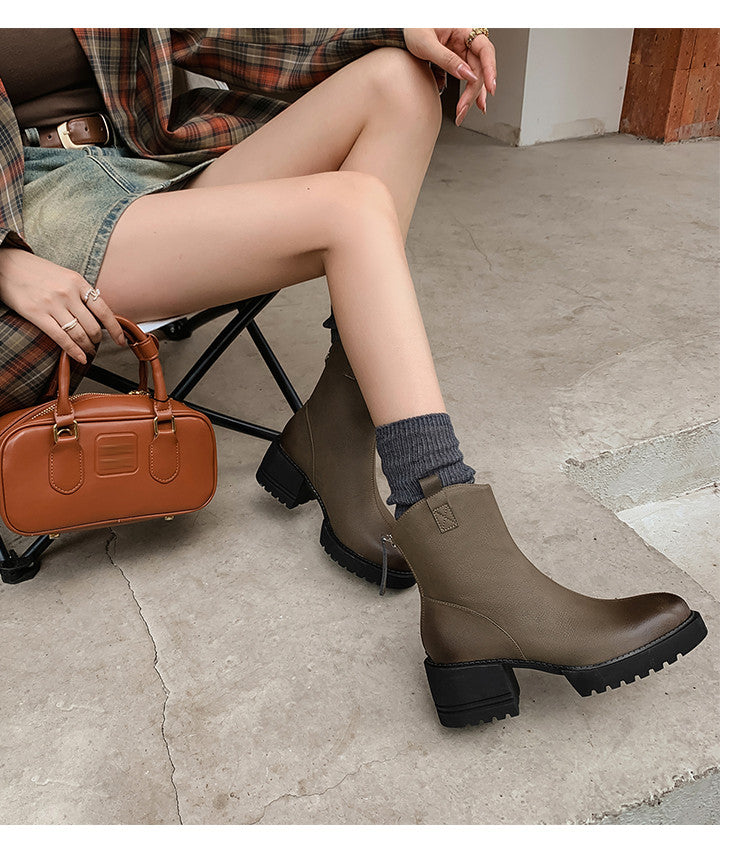 Karin Luna In Stock Versatile Round Toe Chunky Heel Ankle Boots