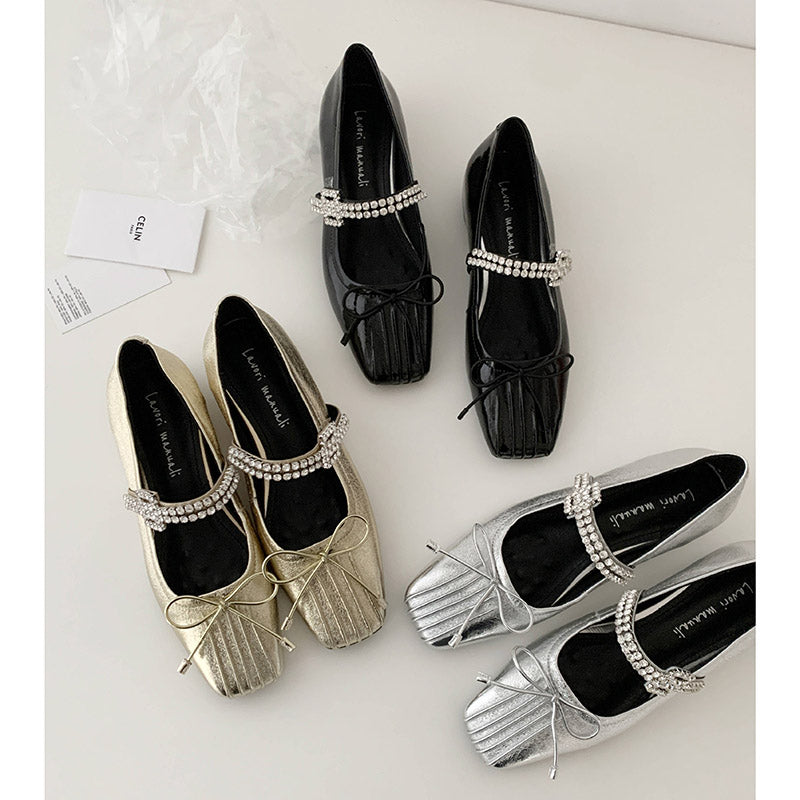 Karin Luna In Stock Spot Goods  Vintage Sweet Rhinestone One-Strap Granny Flats