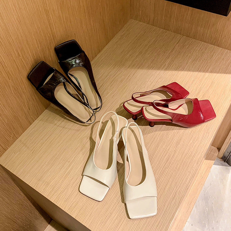 Karin Luna Classic Style Square Toe Open Toe French Retro Sandals