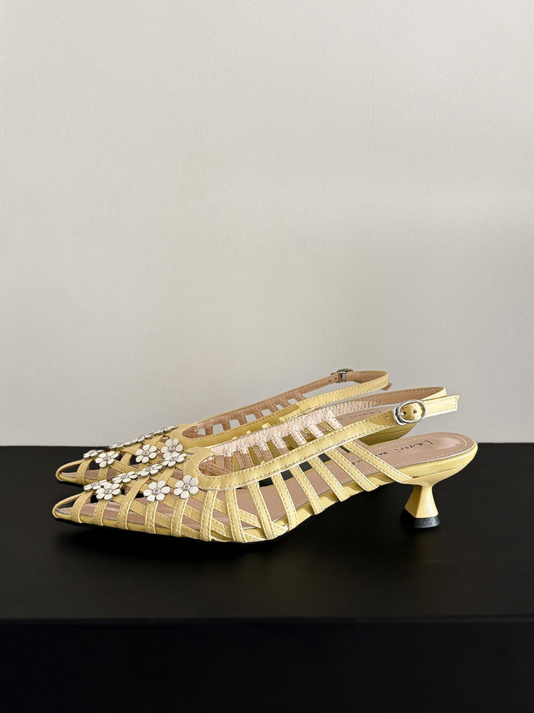 Karin Luna In Stock Spot Goods  Purely Handmade Flowers High-end Hollow Out Sandals