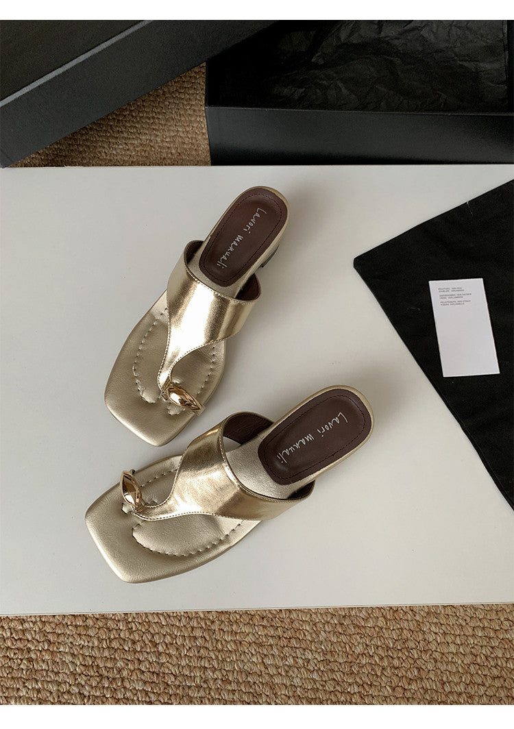 Karin Luna In Stock Spot Goods Clip-toe Square Toe Metal Buckle Minimalist Slippers