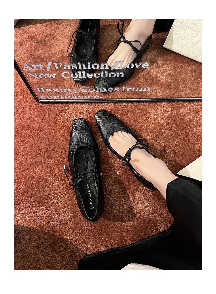 Karin Luna In Stock Spot Goods  Retro Sweet Bowknot Granny Wrinkled Single Shoes