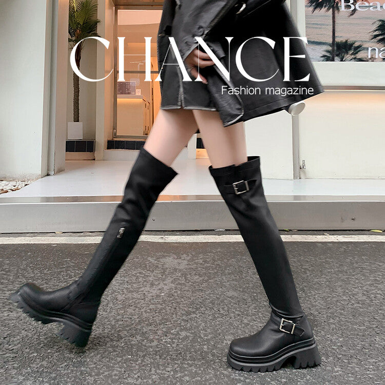 Karin Luna In Stock   Thick Sole Round Toe Basic Versatile Casual Long Boots