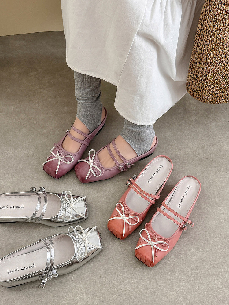 Karin Luna In Stock In Stock   Summer New Sweet Bowknot Color Block Square Toe Height-Increasing Slippers