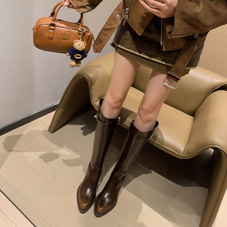Karin Luna Hot-Selling Fasteners Sold as soon as listed Comes with data plan included Pointed Toe Chunky Heel Classic Full Cowhide Leather Riding Boots