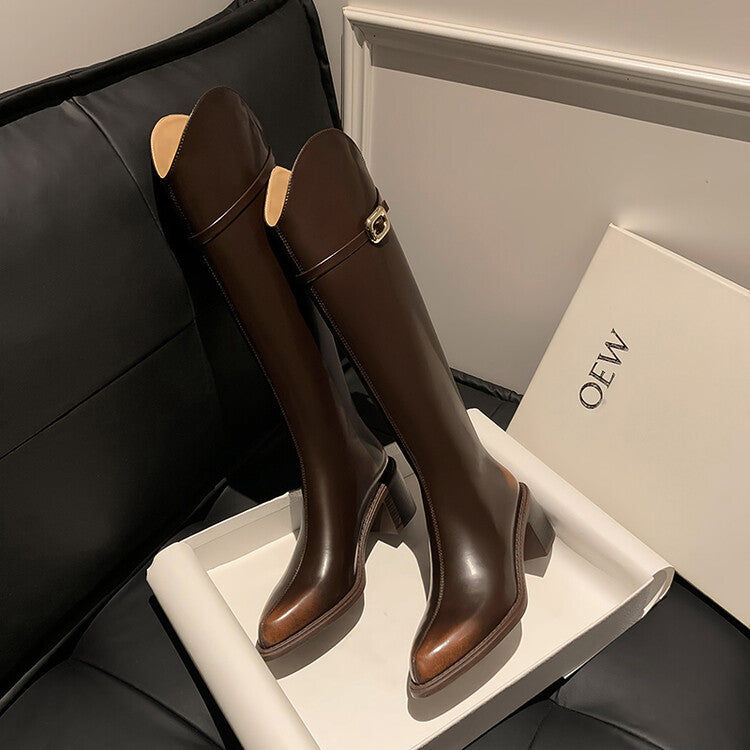 Karin Luna Bestseller  Popular Understood everything  Basic Elegant Outfit Pointed Toe Chunky Heel Full Cowhide I Am A Knight Boots
