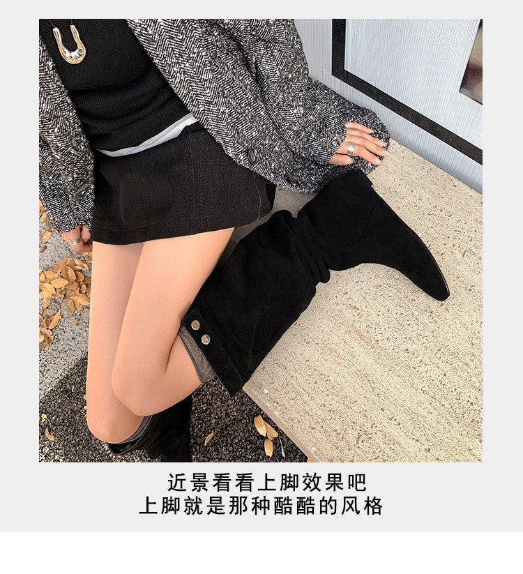 Karin Luna In Stock Spot Goods  Bestselling Suede Leather Sold Out Fast: Pile of Matte Inner Height-Increasing Western Boots