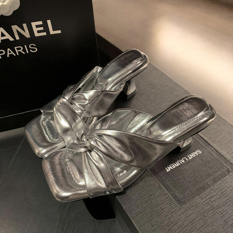 Karin Luna In Stock Spot Goods   Absolutely amazing4Color Cross Strap Thick Heel Square Toe Soft Slippers