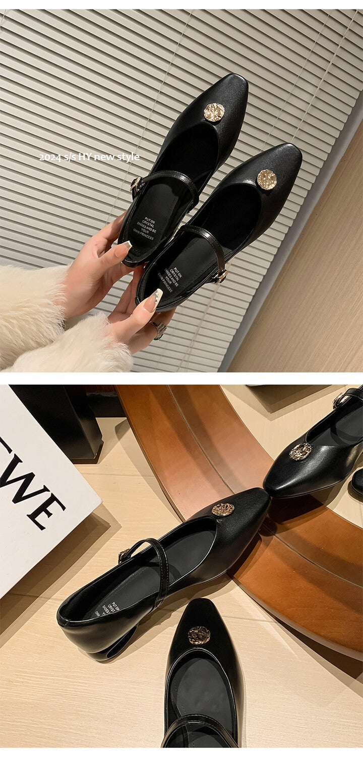 Karin Luna Camellia Story~In stock  Full Leather Shallow Mouth Single Shoes