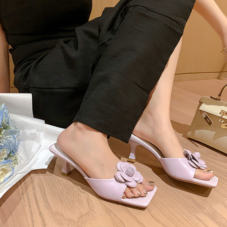 Karin Luna Flower of Wealth in the World~Says purple has a lot of charm Spot Goods Spot Goods  Three-Dimensional Camellia Elegant Sandals