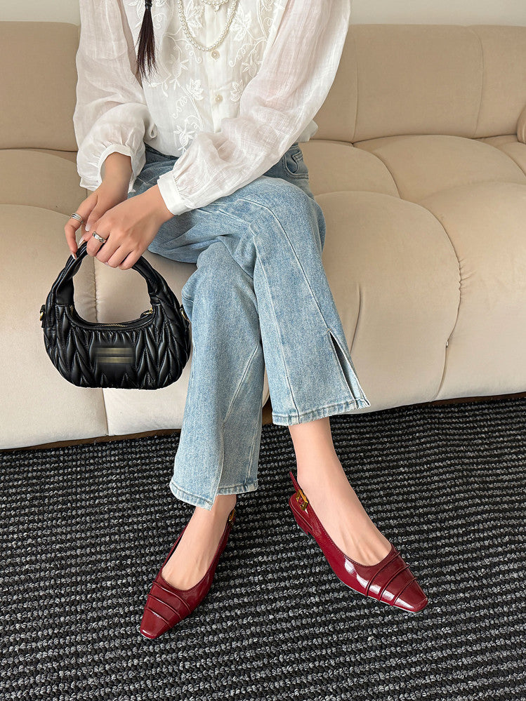 Karin Luna French Retro Square Toe Wrinkled Closed-Toe Sandals