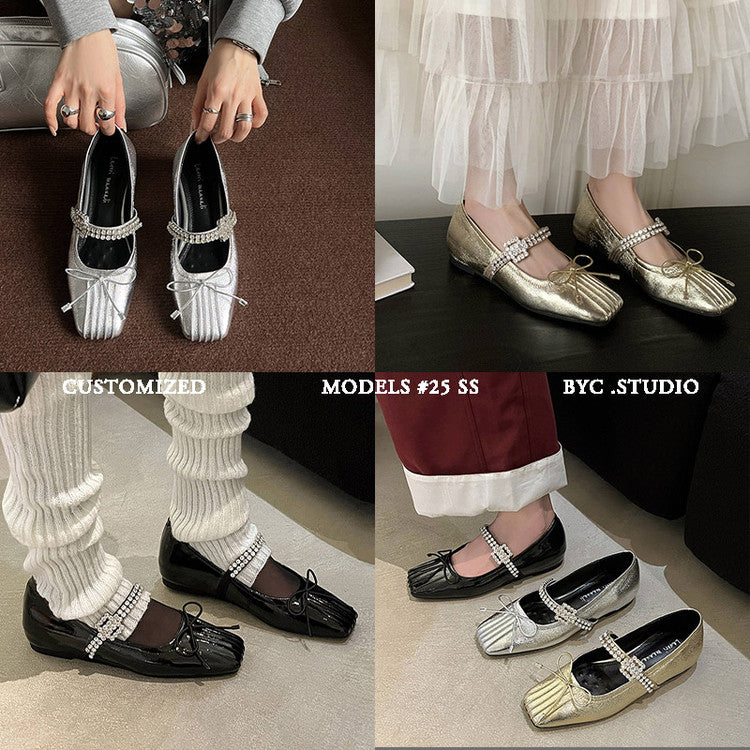 Karin Luna In Stock Spot Goods  Vintage Sweet Rhinestone One-Strap Granny Flats