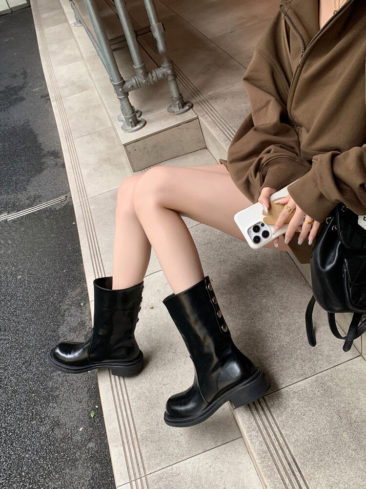 Karin Luna Classic Basic Style   Convertible Foldable Hidden Buckle Snow Fur Shoes Full cowhide Basic Flat Short Boots