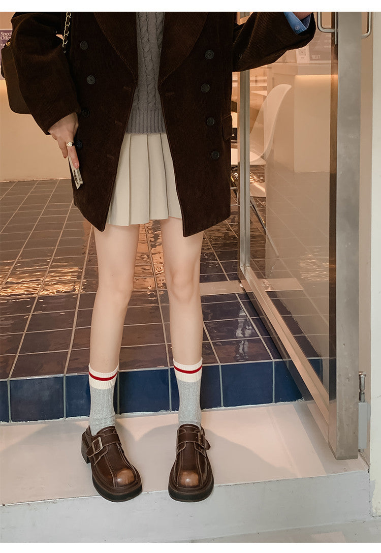 Karin Luna In Stock Spot Goods Metal Round Toe Cow Leather Thick Sole Flats