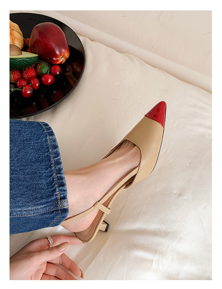 Karin Luna In Stock 24New Year's stock is now available Color Block Pointed Toe Full Leather Sandals