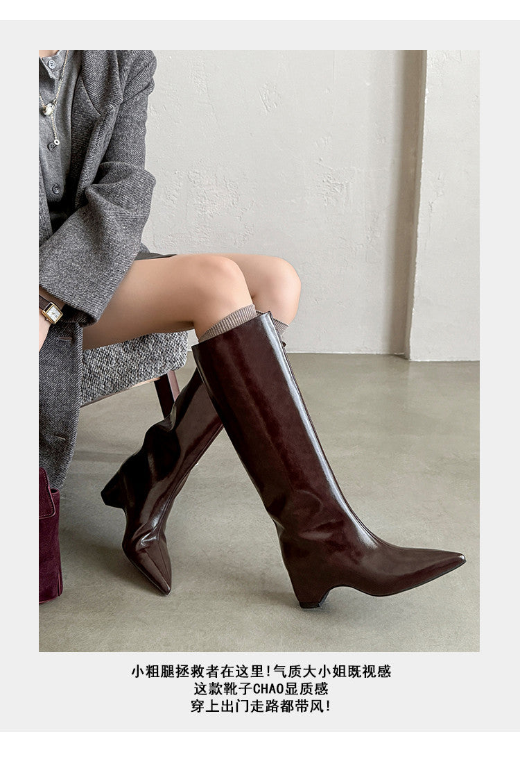 Karin Luna Minimalist Style High Tube Pointed Toe Hidden Heel Boots
