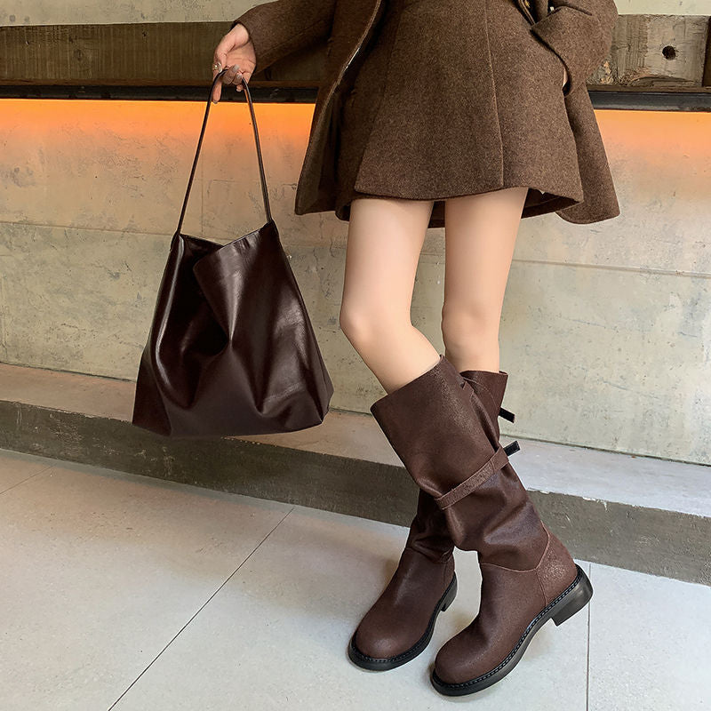 Karin Luna In Stock Spot Goods   Heavy-duty Edition Highly Consuming Material Round Toe Long Boots