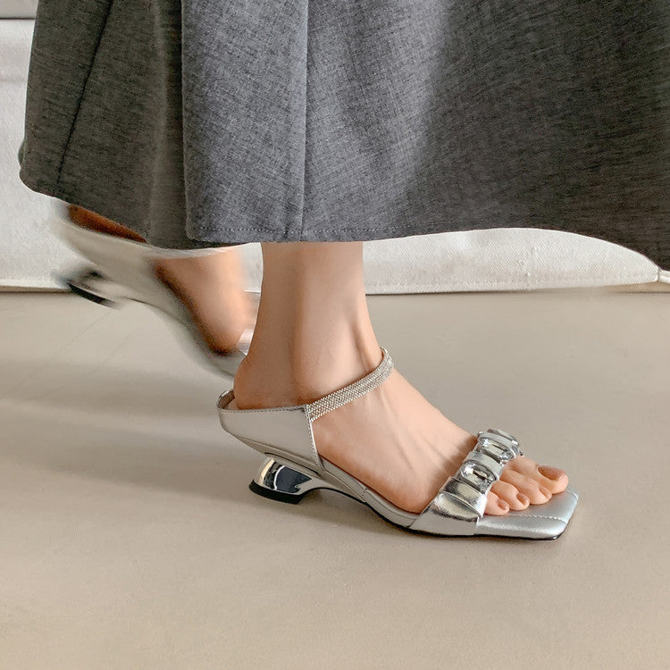 Karin Luna Bestseller Popular Rhinestone Ribbon Square Toe Slippers
