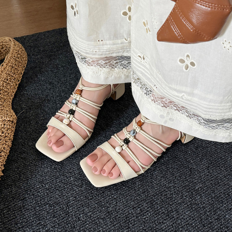 Karin Luna Bohemian Vacation Style~Square Toe Open Toe Sandals