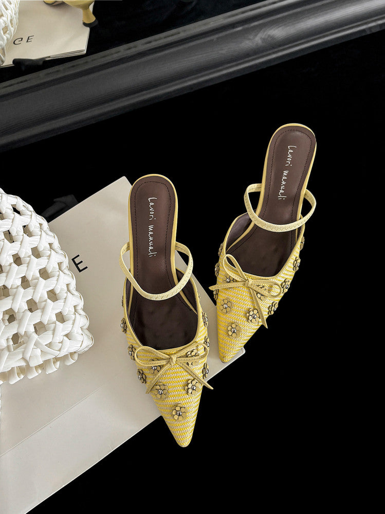Karin Luna In Stock Spot Goods  Elegant Floral Pointed Toe Rhinestone Slippers