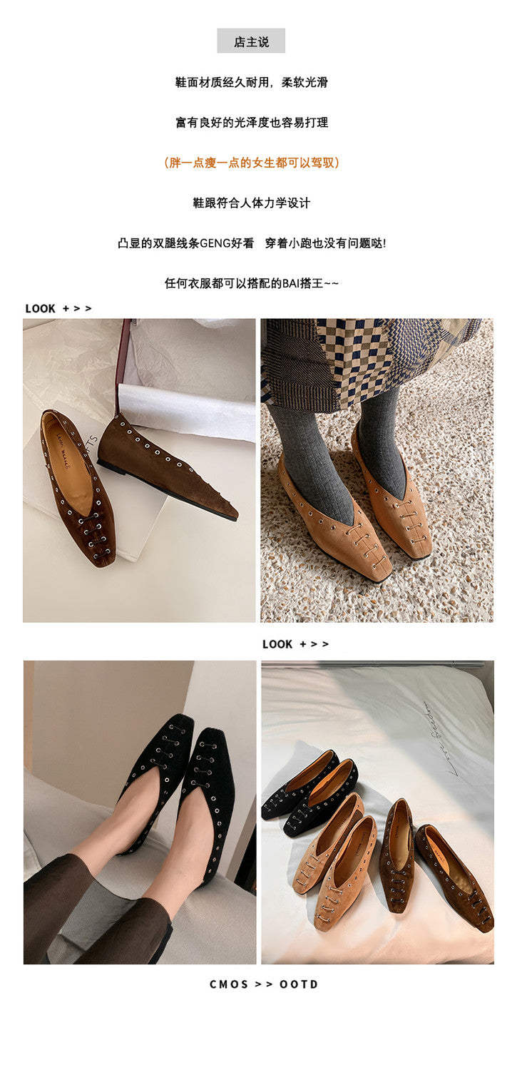 Karin Luna In Stock Spot Goods    Old Money Style Square Toe Suede Flats