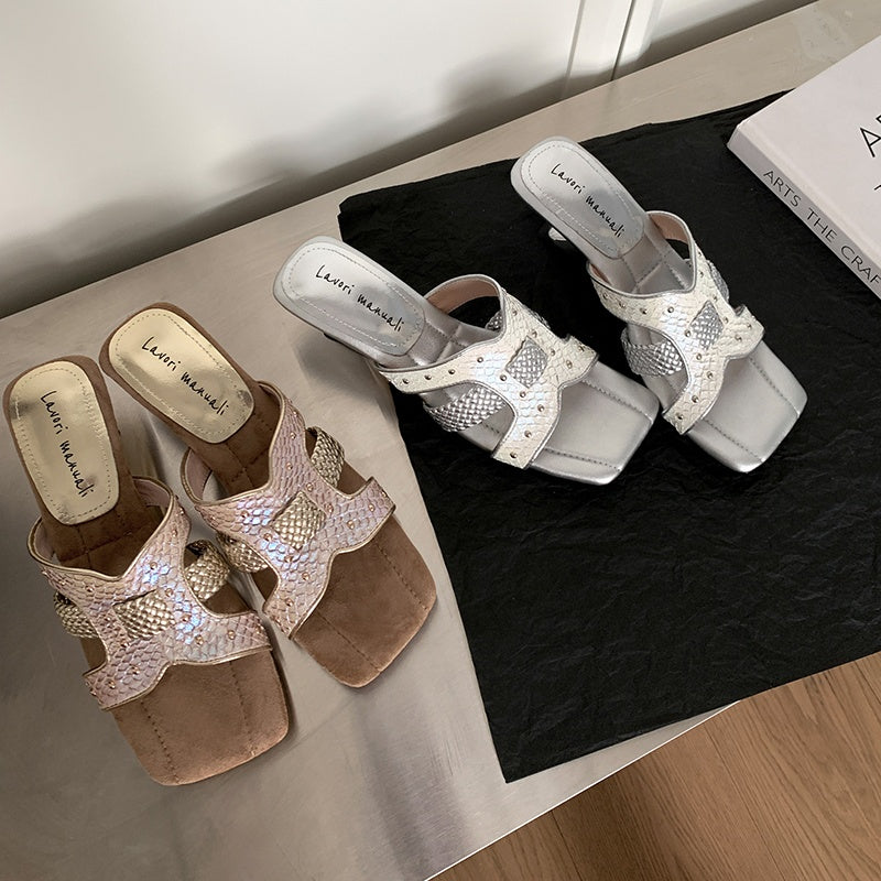Karin Luna Fish Skin Series~ Hot-selling Square-Toe Slippers with Built-in Traffic