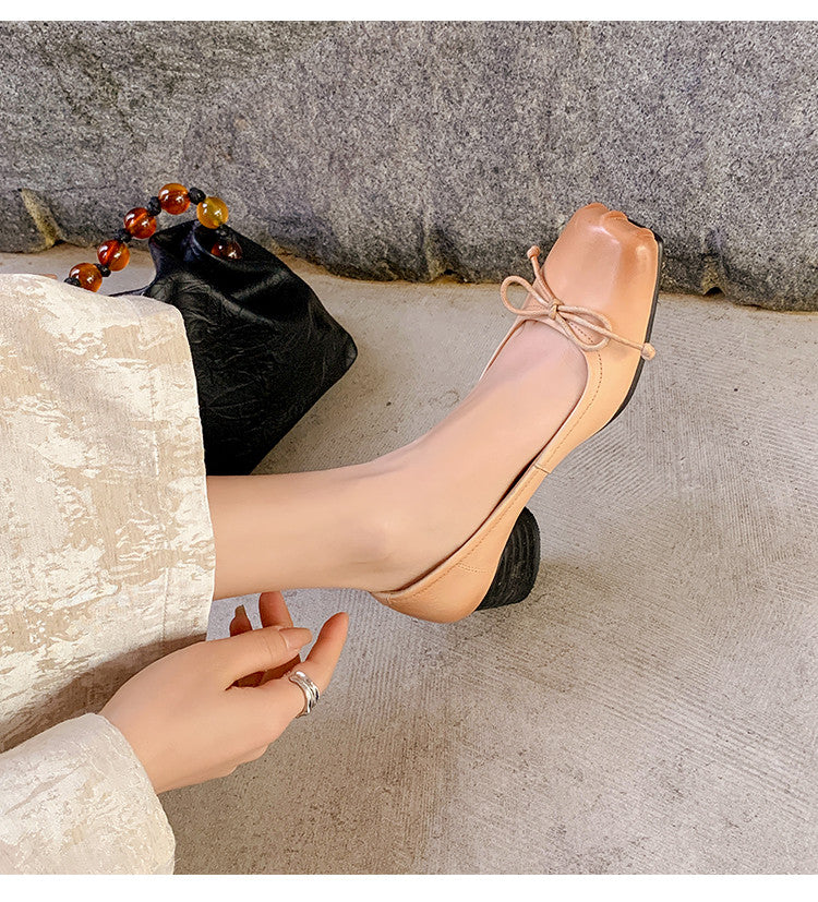 Karin Luna In Stock In Stock ~Full leather inside and out Pig Nose Bow Retro Thick Heel Mary Jane Shoes